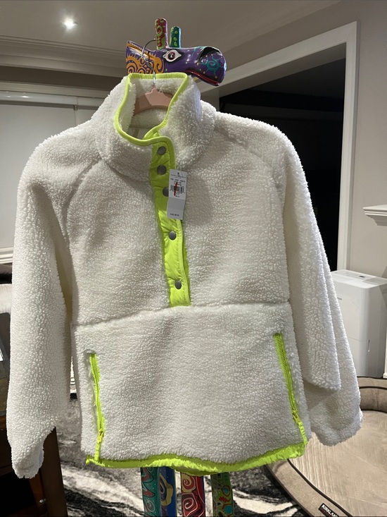 American Eagle Outfitters Jackets & Blazers - New American Eagle Outfitters Popover Fleece Sweater White/Neon Green Sz S